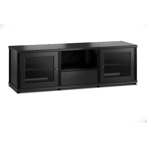 Synergy 236 Triple Width 65" AV Cabinet TV Stand in Black Oak, Mesh Doors & Black Frame