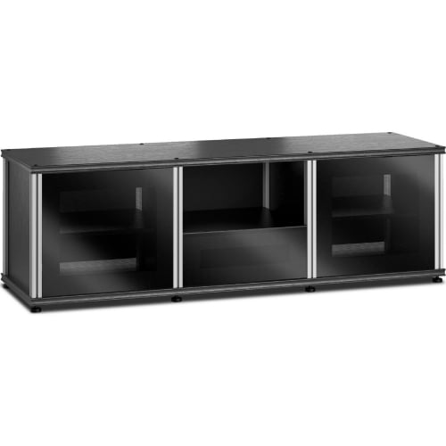 Synergy 236 Triple Width 65" AV Cabinet TV Stand in Black Oak, Glass Doors & Aluminum Frame