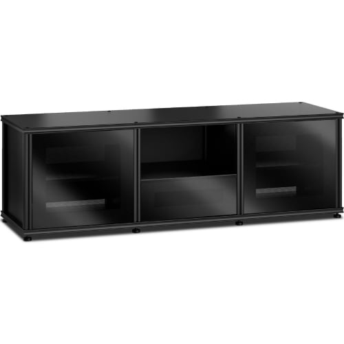 Synergy 236 Triple Width 65" AV Cabinet TV Stand in Black Oak, Glass Doors & Black Frame