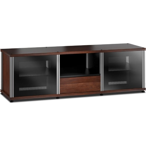 Synergy 236 Triple Width 65" AV Cabinet TV Stand in Walnut, Glass Doors & Aluminum Frame