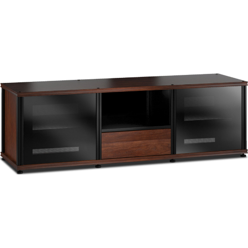 Synergy 236 Triple Width 65" AV Cabinet TV Stand in Walnut, Glass Doors & Black Frame