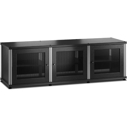 Synergy 237 Triple Width 65" AV Cabinet TV Stand in Black Oak, Mesh Doors & Aluminum Frame