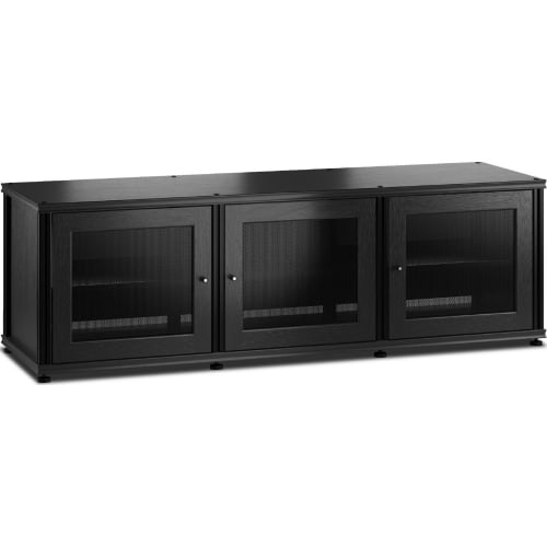 Synergy 237 Triple Width 65" AV Cabinet TV Stand in Black Oak, Mesh Doors & Black Frame