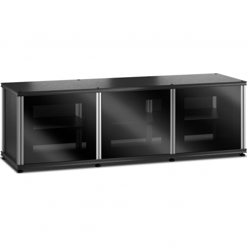 Synergy 237 Triple Width 65" AV Cabinet TV Stand in Black Oak, Glass Doors & Aluminum Frame