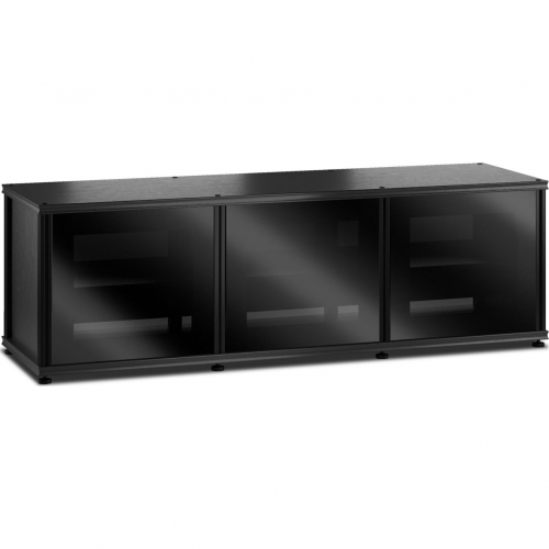 Synergy 237 Triple Width 65" AV Cabinet TV Stand in Black Oak, Glass Doors & Black Frame