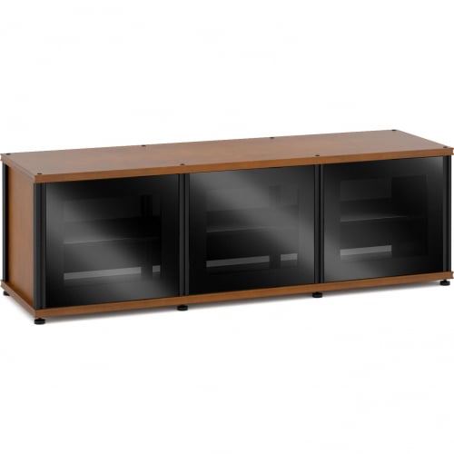 Synergy 237 Triple Width 65" AV Cabinet TV Stand in Cherry, Glass Doors & Black Frame