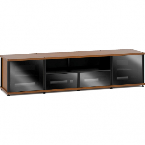 Synergy 243 Quad Width 87" AV Cabinet TV Stand in Cherry, Glass Doors & Black Frame