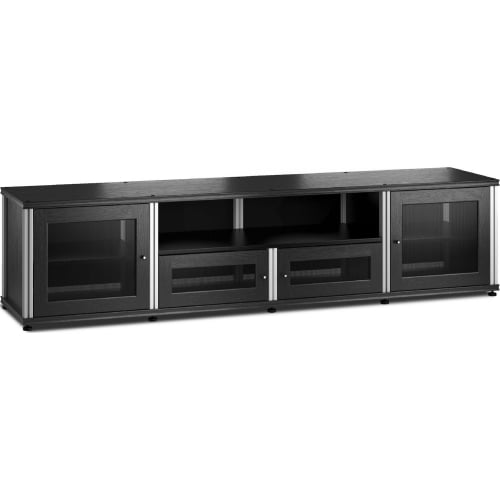 Synergy 245 Quad Width 87" AV Cabinet TV Stand in Black Oak, Mesh Doors & Aluminum Frame