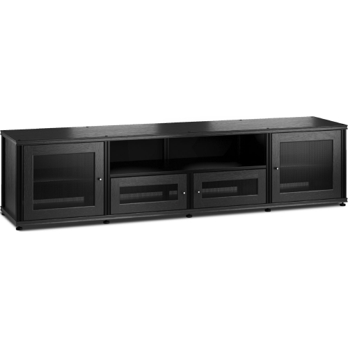 Synergy 245 Quad Width 87" AV Cabinet TV Stand in Black Oak, Mesh Doors & Black Frame