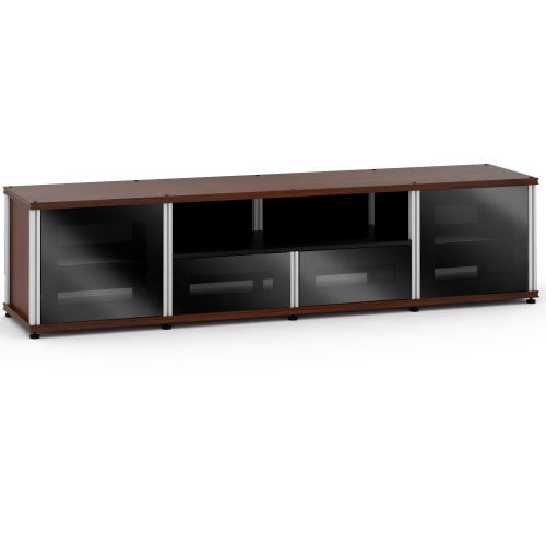 Synergy 243 Quad Width 87" AV Cabinet TV Stand in Walnut, Glass Doors & Aluminum Frame