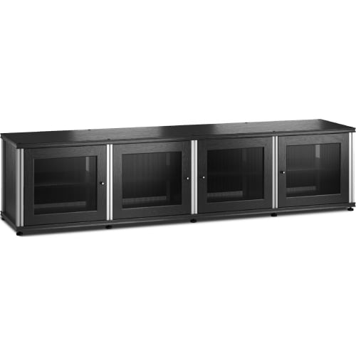 Synergy 247 Quad Width 87" AV Cabinet TV Stand in Black Oak, Mesh Doors & Aluminum Frame