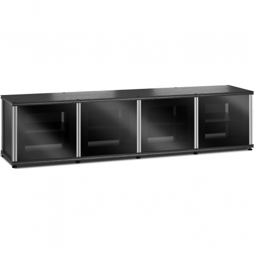 Synergy 247 Quad Width 87" AV Cabinet TV Stand in Black Oak, Glass Doors & Aluminum Frame