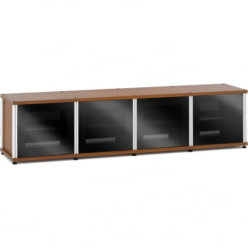 Synergy 247 Quad Width 87" AV Cabinet TV Stand in Cherry, Glass Doors & Aluminum Frame