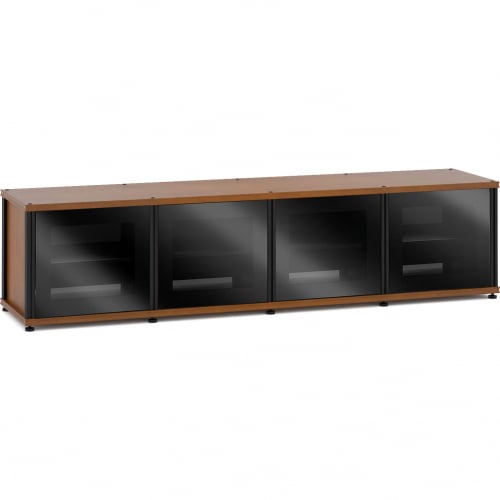 Synergy 247 Quad Width 87" AV Cabinet TV Stand in Cherry, Glass Doors & Black Frame