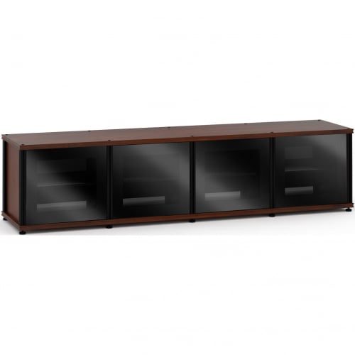 Synergy 247 Quad Width 87" AV Cabinet TV Stand in Walnut, Glass Doors & Black Frame