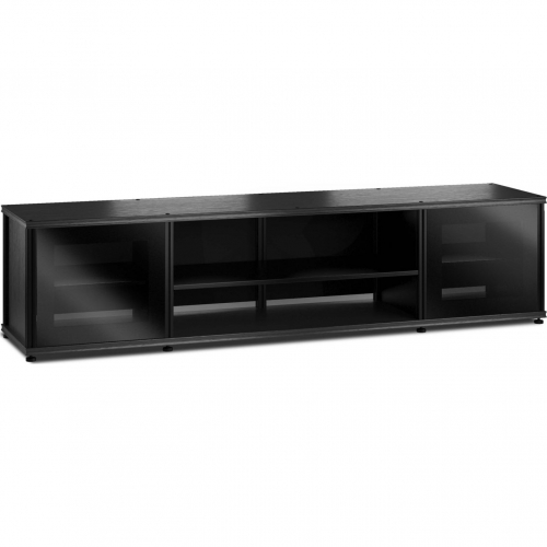 Synergy 248 Quad Width 87" AV Cabinet TV Stand in Black Oak, Glass Doors & Black Frame