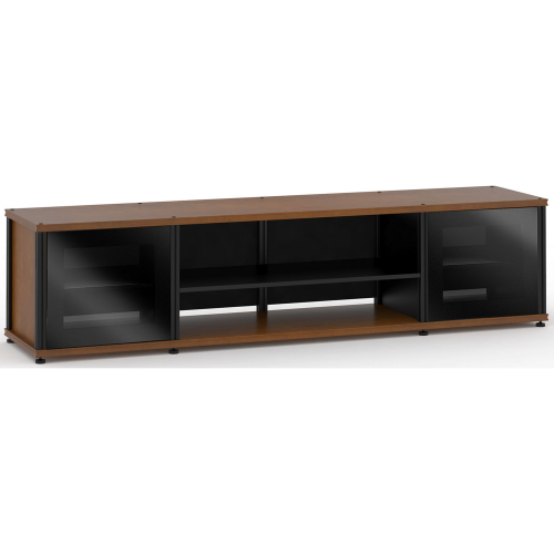 Synergy 248 Quad Width 87" AV Cabinet TV Stand in Cherry, Glass Doors & Black Frame