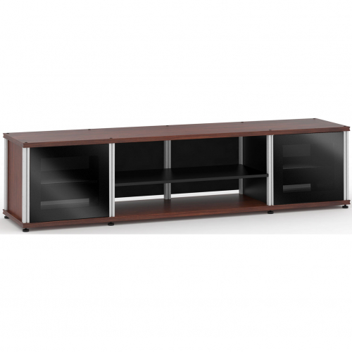 Synergy 248 Quad Width 87" AV Cabinet TV Stand in Walnut, Glass Doors & Aluminum Frame