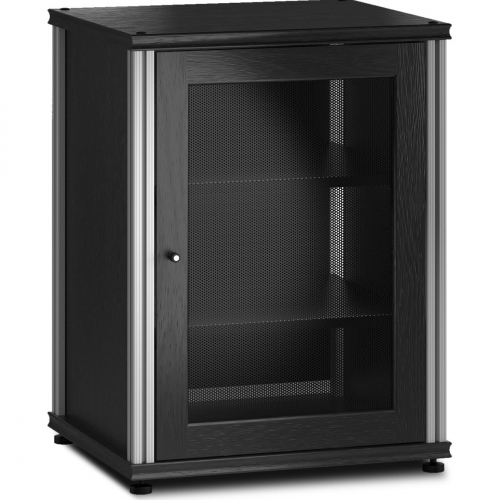 Synergy 30" Tall AV Cabinet Audio Rack in Black Oak, Mesh Doors & Aluminum Frame