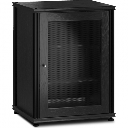 Synergy 30" Tall AV Cabinet Audio Rack in Black Oak, Mesh Doors & Black Frame