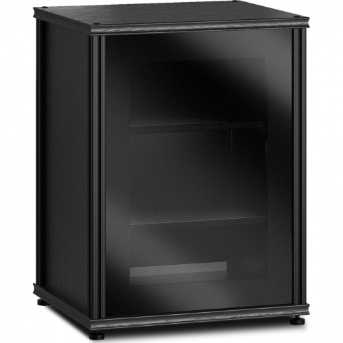 Synergy 30" Tall AV Cabinet Audio Rack in Black Oak, Glass Doors & Black Frame