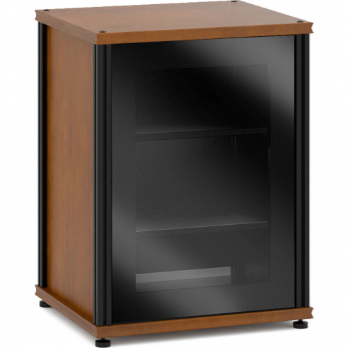 Synergy 30" Tall AV Cabinet Audio Rack in Cherry, Glass Doors & Black Frame