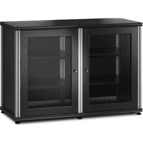 Synergy 323 Double Width 44" AV Cabinet TV Stand in Black Oak, Mesh Doors & Aluminum Frame