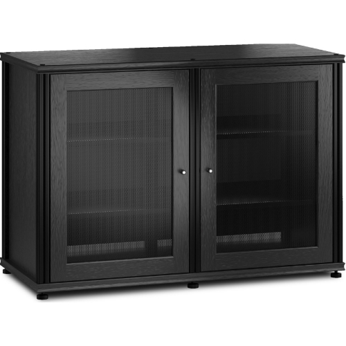 Synergy 323 Double Width 44" AV Cabinet TV Stand in Black Oak, Mesh Doors & Black Frame