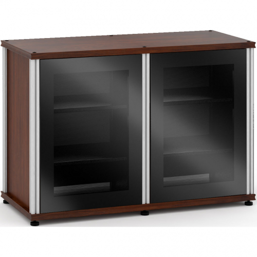 Synergy 323 Double Width 44" AV Cabinet TV Stand in Walnut, Glass Doors & Aluminum Frame