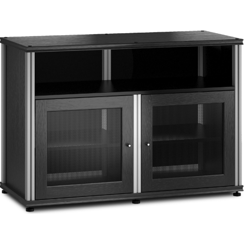 Synergy 329 Double Width 44" AV Cabinet TV Stand in Black Oak, Mesh Doors & Aluminum Frame