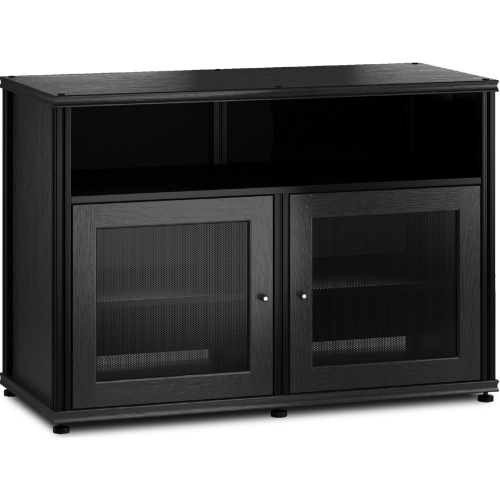 Synergy 329 Double Width 44" AV Cabinet TV Stand in Black Oak, Mesh Doors & Black Frame