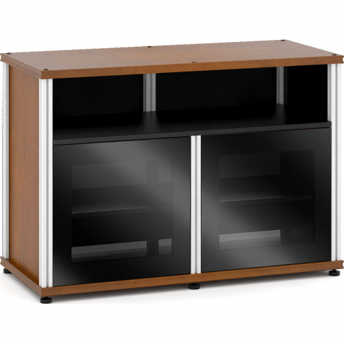 Synergy 329 Double Width 44" AV Cabinet TV Stand in Cherry, Glass Doors & Aluminum Frame