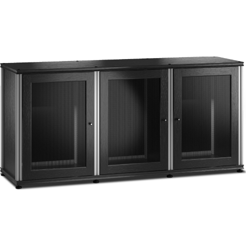 Synergy 337 Triple Width 65" AV Cabinet TV Stand in Black Oak, Mesh Doors & Aluminum Frame