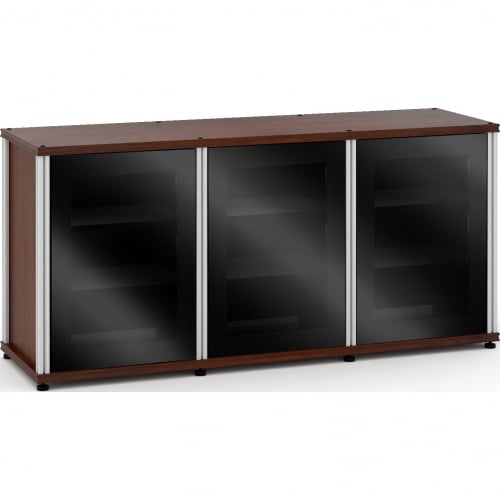 Synergy 337 Triple Width 65" AV Cabinet TV Stand in Walnut, Glass Doors & Aluminum Frame