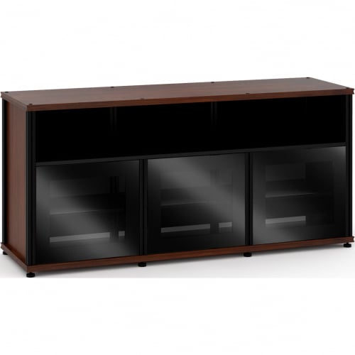 Synergy 339 Triple Width 65" AV Cabinet TV Stand in Walnut, Glass Doors & Black Frame