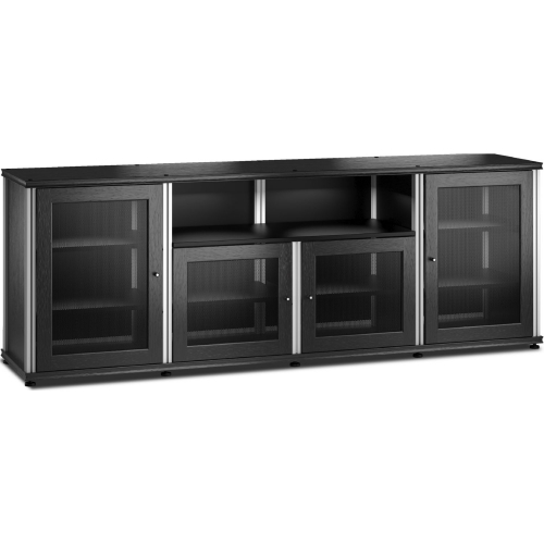 Synergy 345 Quad Width 87" AV Cabinet TV Stand in Black Oak, Mesh Doors & Aluminum Frame