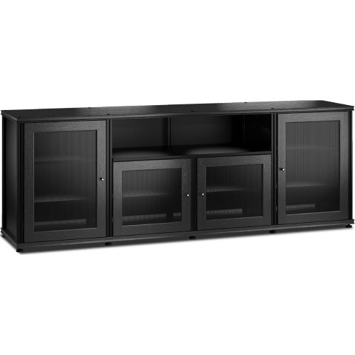 Synergy 345 Quad Width 87" AV Cabinet TV Stand in Black Oak, Mesh Doors & Black Frame