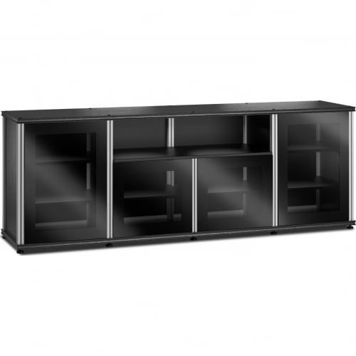 Synergy 345 Quad Width 87" AV Cabinet TV Stand in Black Oak, Glass Doors & Aluminum Frame