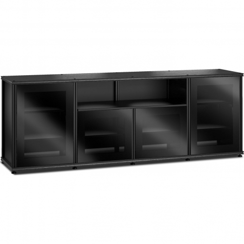 Synergy 345 Quad Width 87" AV Cabinet TV Stand in Black Oak, Glass Doors & Black Frame