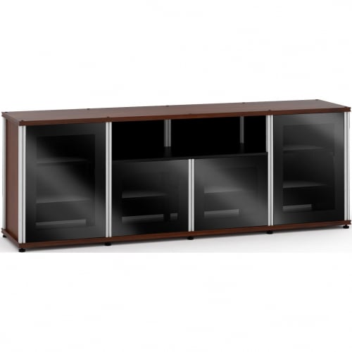 Synergy 345 Quad Width 87" AV Cabinet TV Stand in Walnut, Glass Doors & Aluminum Frame