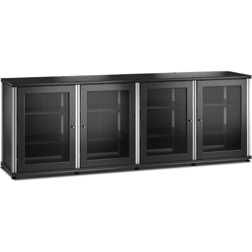 Synergy 347 Quad Width 87" AV Cabinet TV Stand in Black Oak, Mesh Doors & Aluminum Frame