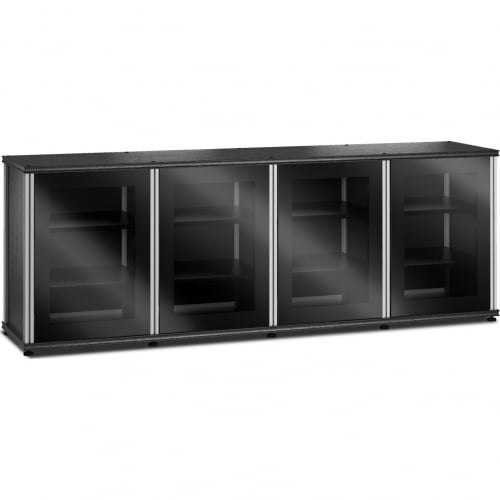 Synergy 347 Quad Width 87" AV Cabinet TV Stand in Black Oak, Glass Doors & Aluminum Frame