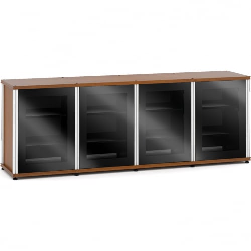 Synergy 347 Quad Width 87" AV Cabinet TV Stand in Cherry, Glass Doors & Aluminum Frame