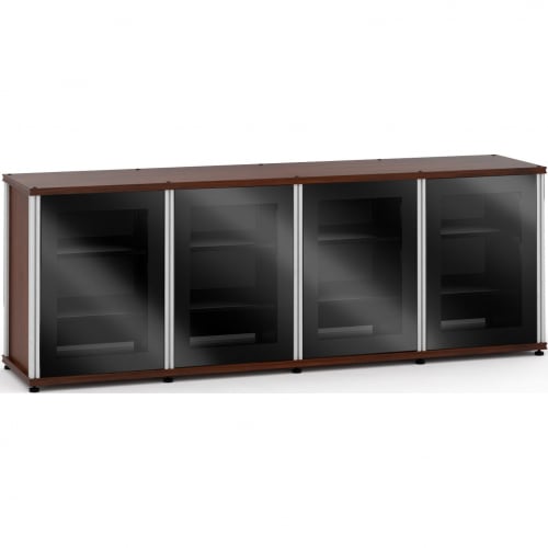 Synergy 347 Quad Width 87" AV Cabinet TV Stand in Walnut, Glass Doors & Aluminum Frame