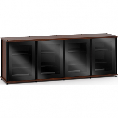 Synergy 347 Quad Width 87" AV Cabinet TV Stand in Walnut, Glass Doors & Black Frame