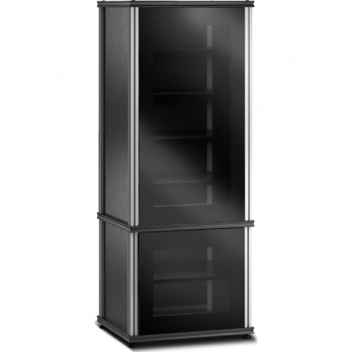 Synergy 603 60" Tall AV Cabinet Audio Rack in Black Oak, Glass Doors & Aluminum Frame