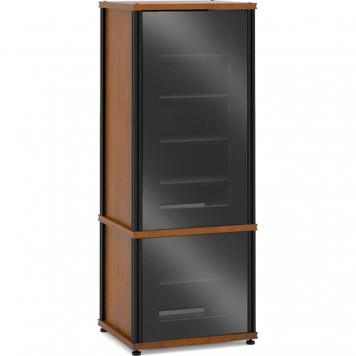 Synergy 603 60" Tall AV Cabinet Audio Rack in Cherry, Glass Doors & Black Frame