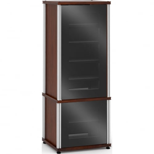 Synergy 603 60" Tall AV Cabinet Audio Rack in Walnut, Glass Doors & Aluminum Frame