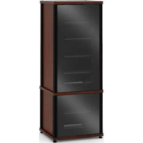 Synergy 603 60" Tall AV Cabinet Audio Rack in Walnut, Glass Doors & Black Frame