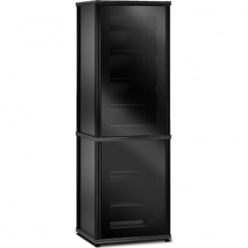 Synergy 703 70" Tall AV Cabinet Audio Rack in Black Oak, Glass Doors & Black Frame